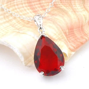Classic Teardrop Shape Red Garnet Gemstone Silver Pendants Necklaces for Gift - Picture 1 of 4