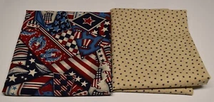 2 pieces 1/2 yard each fourth of July COTTON FABRIC eagle bell stars stripes - Picture 1 of 7