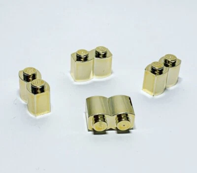 Lego Chrome Gold Plated 30136 Brick Modified 1 x 2 with Log Profile x4 New!! - Image 1 of 4