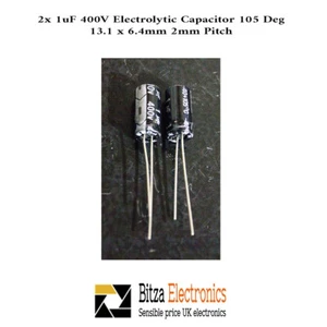 2x 1uF 400V Electrolytic Capacitor 13.1 x 6.4mm 2mm Pitch 105 Deg - Picture 1 of 2