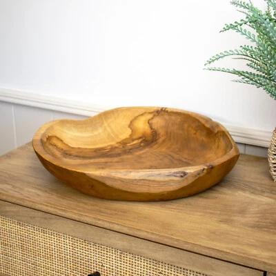 Large Teak Root Round Bowl 40cm Rustic Kitchen Food Hand Carved Wood Fruit Snack - Image 1 of 4