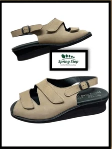 Spring Step Mara Womens LEATHER Beige Tan Sz 42 US 11  Wedge Hook & Loop Sandals - Picture 1 of 8