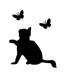 Cat & Butterflies Silhouette Waterproof Sticker - Car Decal - Laptop - Bottles - Picture 1 of 12