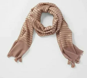 NWT J Jill Shimmering Stripes Tasseled Rayon Metallic Scarf 72x24" Rose Dust $44 - Picture 1 of 8