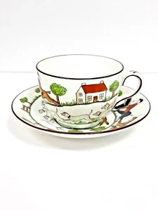 Taza y platillo Crown Staffordshire Fox & Hound escena de caza porcelana de hueso inglés - Imagen 1 de 6