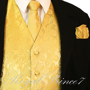 NEW Men's Paisley Design Dress Vest and Neck Tie Hankie Set For Suit or Tuxedo