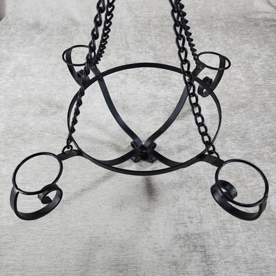 VTG Wrought Iron 4 Arm Hanging Chandelier Candelabra Gothic Decor 17in Across - Image 1 of 4