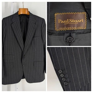 Paul Stuart Charcoal Dark Gray Pinstripe Suit 40 Bespoke Jacket USA Power Wool - Picture 1 of 6