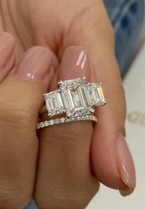 2.40 Ct Emerald-Cut G/ VS1 Lab Grown Diamond Wedding Bridal Ring 14k White Gold - Picture 1 of 7