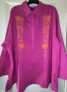 Lane Bryant Größe 26/28 4X Rosa Stickerei Langarm Henley Damen Tunika Oberteil - Bild 1 von 11