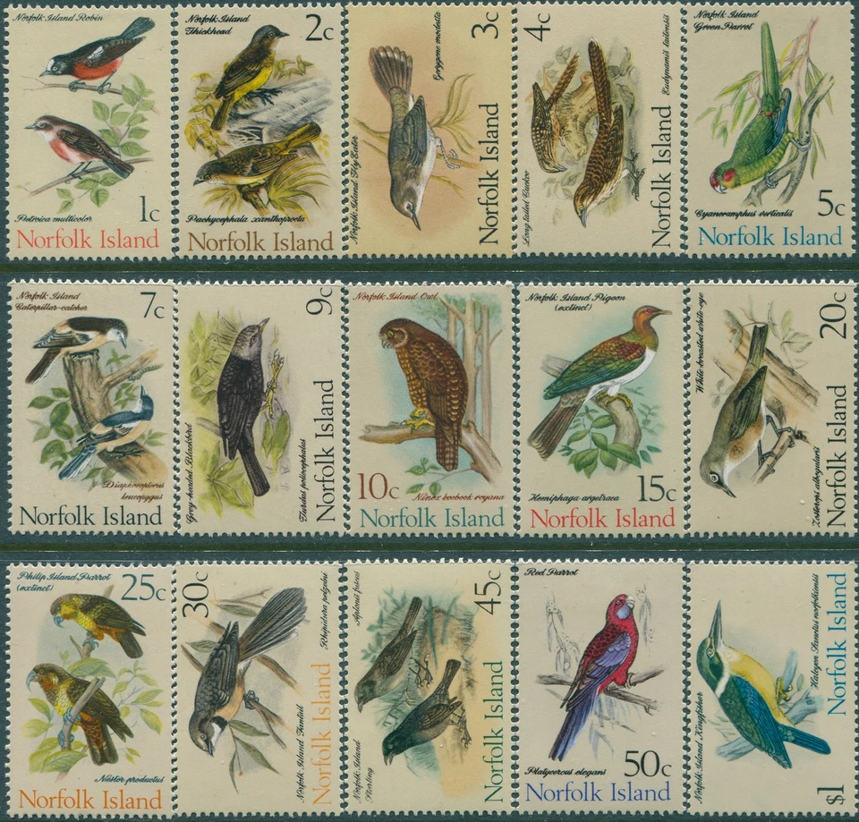 Norfolk Island 1970 SG103-117 Juego de aves MLH Foto 1 de 1