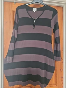 Masai Dress / Long Tunic Black & Brown Stripe Size L Balloon Style Pockets & Zip - Picture 1 of 8