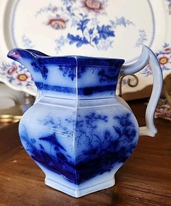 Antique Flow Blue Pitcher " Amoy " - Picture 1 of 13