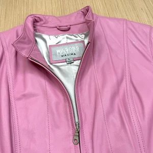 Giacca Vintage Wilsons Pelle Maxima Donna Grande Barbie Rosa Moto Racer Zip - Foto 1 di 10