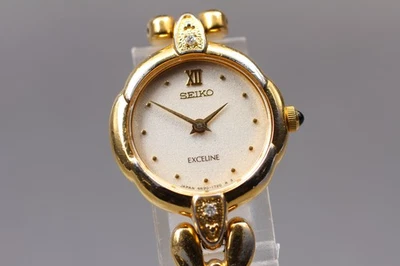 Vintage 1994 [Exc+5] Seiko Exceline 4N20-1070 Gold Rhinestone Qz Women’s Watch - Image 1 of 4