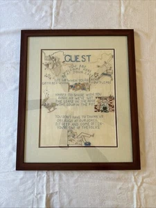 Vintage 1950’s Needlepoint Matted & Framed “GUEST" Poem 24” X 20” - Picture 1 of 13