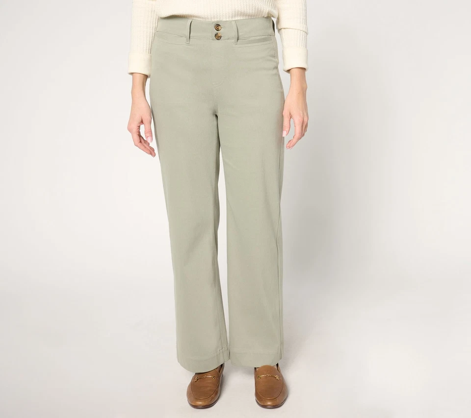 Denim & Co. Regular Comfy Knit Air Wide Leg Pull-On Jeans Light Sage M New - Image 1 of 1