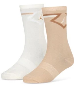 Nike Air Jordan Kids Crew Socks Cream Tan 3Y-5Y Women 4-6 2 Pairs - Picture 1 of 6
