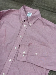 Brooks Brothers Mens Button Shirt Solid Pink Size Large Regent Fit Long Sleeve - Picture 1 of 7