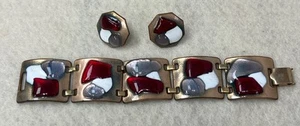 Vintage handgefertigte Emaille Halterung & Schraub Ohrringe Set - Bild 1 von 8