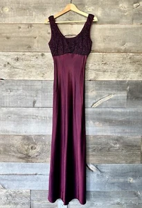 Vintage Cache 90s Whimsigoth Dark Fairy Grunge Maxi Dress Lace Up XS Wine Prom - Picture 1 of 8