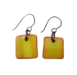 Shell Earrings Yellow Orange Sterling Silver Handmade Square - Picture 1 of 5
