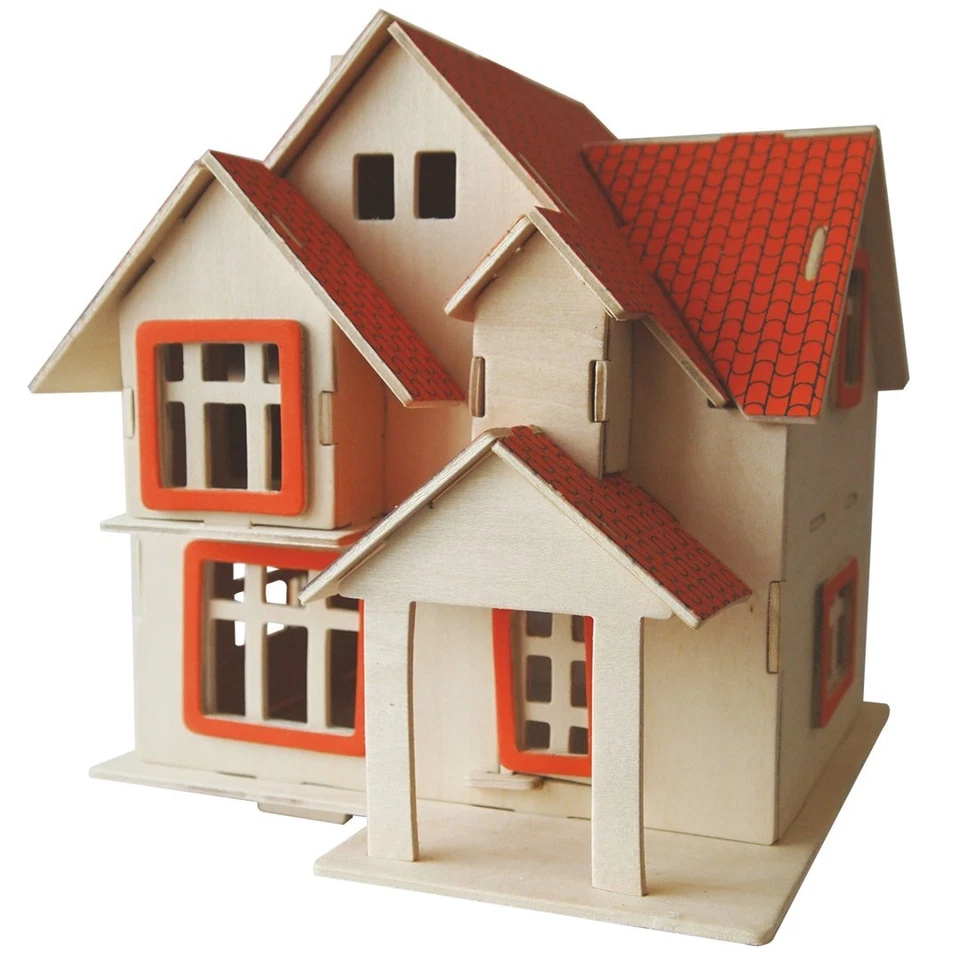 AXTOM Haus mit Veranda Typ 2 - 3D Holzbausatz Puppenhaus Holz Steckpuzzle Holzpuzzle