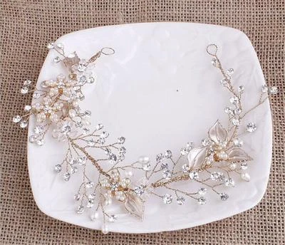 Gold Bridal Headpiece Crystal Hair Headband Diamante Wedding Headdress 1 Piece - Image 1 of 4