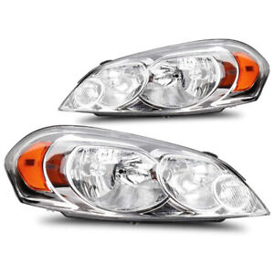 Chrome Headlights Assembly Headlamp Pair For Chevy Impala Limited Monte Carlo