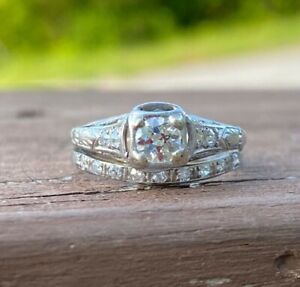 14k White Gold 1.38Ct Round Lab-Created Diamond Women's Vintage Wedding Ring Set