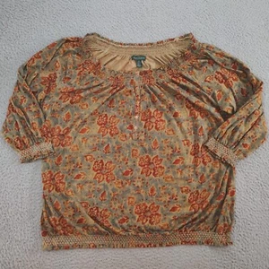 LRL Lauren Ralph Lauren Top Womens 2X Floral Romantic Cottage Peasant Red Blue - Picture 1 of 22