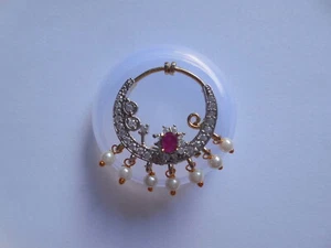 Crystal Nose Nath Pressing Nostril Ring Hoop Decorated Wedding Bridal Beautiful - Picture 1 of 4