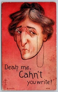 Postcard 1910s Deah Me Cahn't You Write Old Lady Moss Comic Humor DB M11 - Picture 1 of 2