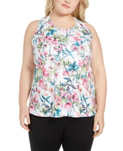 Top para mujer Ideology talla grande estampado floral espalda dividida (palma isla, 2X) - Imagen 1 de 3