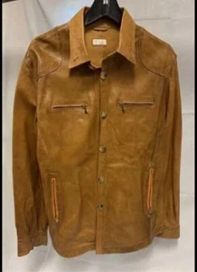 Rare Brunello Cucinelli Carmel Soft Leather Light Weight Jacket w/ Orange Accent - Picture 1 of 8