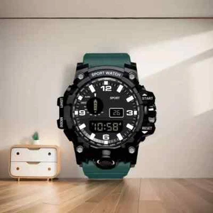 Men's SPORT Watch Waterproof LED Digital Stopwatch Large Dial Quartz Watch GREEN - Picture 1 of 5