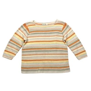 90s VTG Classic Elements Orange Multicolor Pastel Chunky Knit Striped Sweater M - Picture 1 of 4