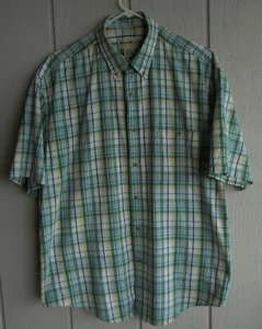 Mens L Eddie Bauer 100% Cotton Button Front Collared Green Plaid Shirt Chest 52" - Imagen 1 de 10