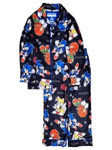 Sonic Boys Long Black Flannel Sonic Pajamas Shirt Sleep Pants Set Med 8 - Picture 1 of 1