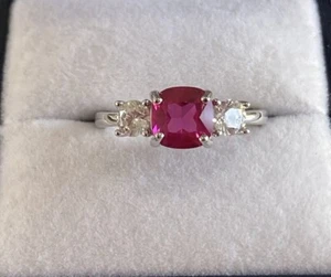 Sterling Silver Created Ruby White CZ Ring - Picture 1 of 4