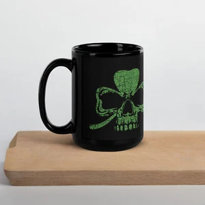Trébol Trébol Calavera Calaveras Irlandesas San Patricio Esqueleto Negro Brillante Taza de Café - Imagen 1 de 5