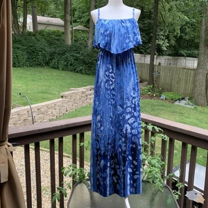 Maxi Vestido SOMA Sin Tirantes Estampado Azul Talla M Mediano Volantes Top - Imagen 1 de 5