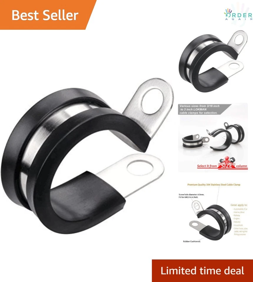 20 Pcs 1/2" Rubber Cushioned Insulated Stainless Steel Cable Wire Clamp Holder