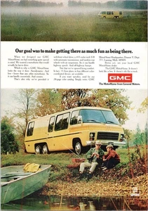 Autocaravana GMC vintage 1974 anuncio impreso amarilla autocaravana camping - Imagen 1 de 1