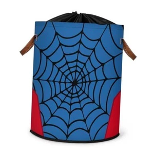 Blue Spider Web Large Laundry Hamper Basket with Lid, Round Collapsible - Picture 1 of 8
