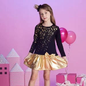 Girls Cotton Sparkle Party Princess Foil Tulle Fancy Dress Long Sleeve Age 3-12 - Picture 1 of 7