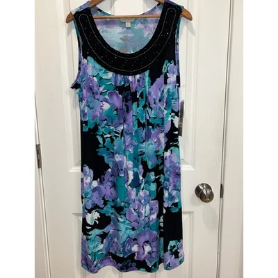 Nuevo con etiquetas Vestido Laura Ashley Bora Bora 1X Aqua Multi Floral Sin Mangas Cuello con Cuentas Foto 1 de 4