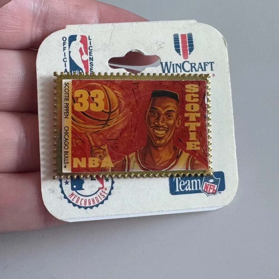 Vintage WinCraft Scottie Pippen #33 Chicago Bulls NBA Enamel Pin on Card Stamp - Image 1 of 4