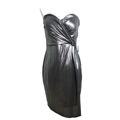 NWT Silver Metallic Dress Sleeveless Sweetheart Faux Wrap Cocktail 10 Holiday - Image 1 of 4