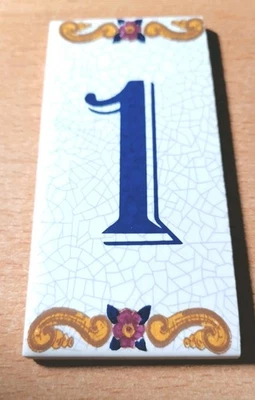 Hausnummer, Ziffer 1, Portugal Keramik Fliese 5,3 x 10,6 cm, 0,5 cm dick - Image 1 of 2